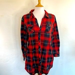 White Mark Successfully Comfortable Stretchy Red Plaid Pocket Tunic Shir…